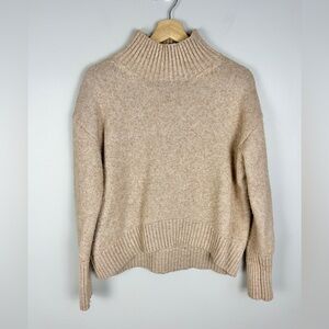 H&M Wool Blend Tan Mock Neck Sweater XS Oversized Pullover Neutral Minimal